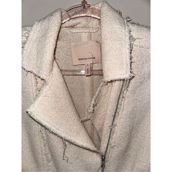 Rebecca Taylor Summer Star Cream Moto Style Tweed Jacket Size 6 Retail $495 - Picture 2 of 3